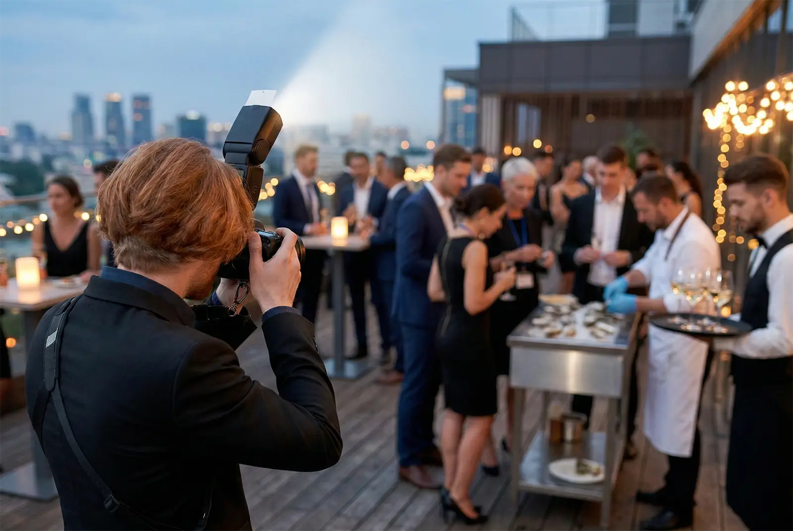 Photographe lors d'un événement en terrasse